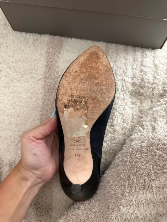 Ann Taylor Navy Two-Tone Pointed Toe Pumps - Picture 3 of 5